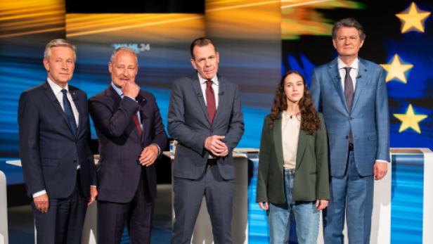 Im Rahmen einer Diskussion der Spitzenkandidaten und der Spitzenkandidatin zur EU-Wahl während einer ORF-Sendung in Wien