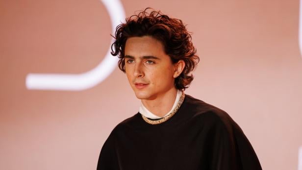 Timothée Hal Chalamet mit schillernder Halskette.
