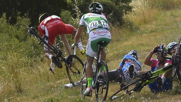 Riders fall during the 228.5 km fifth stage of the