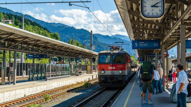 Train station platform in Bischofshofen, Austria