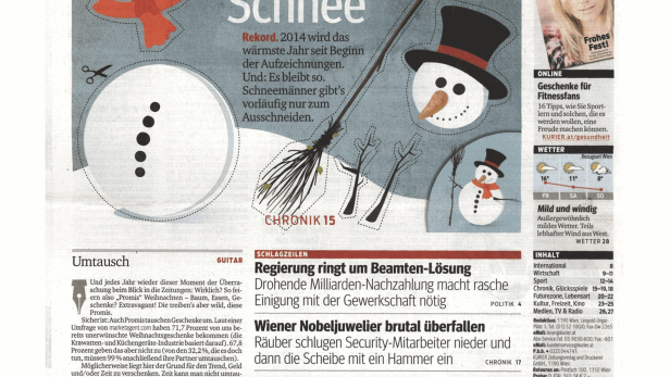 Schlagzeile vom 19.12.2014Ferienbeginn ohne SchneeKurier