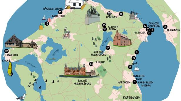 Eine Karte der Dänischen Riviera.