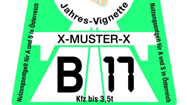 Eine österreichische Jahresvignette „X-MUSTER-X“ für Fahrzeuge bis 3,5 Tonnen.