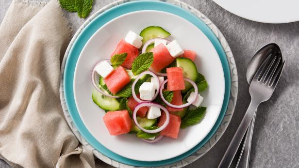 Wassermelonensalat mit Feta und Minze.