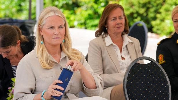 Norway's Crown Princess Mette-Marit attends the opening of the Cultural Days at Blakstad Hospital in Asker Municipality