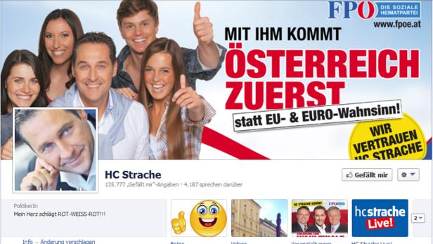 strache.jpg Ein Facebook-Post von HC Strache mit dem Slogan „Mit ihm kommt Österreich zuerst“.
