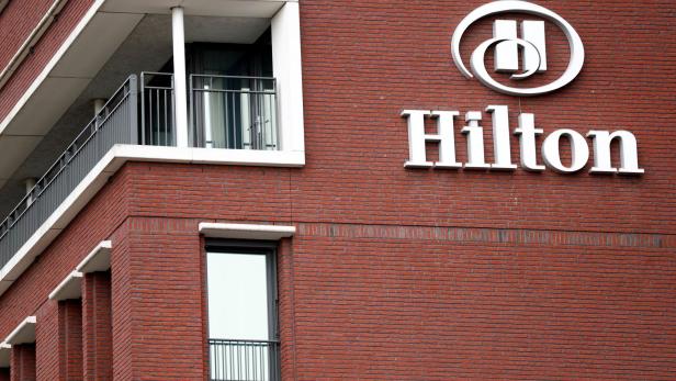 FILE PHOTO: The Hilton logo is seen on a Hilton hotel in The Hague