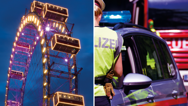 Wien bei Nacht: Prater-Riesenrad und Polizeieinsatz