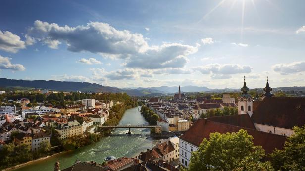 Die Steyrer Altstadt vom Tabor, einer Anhöhe, aus gesehen