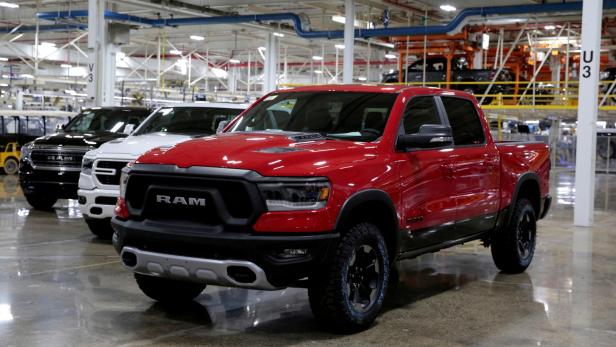 FILE PHOTO: FILE PHOTO: Ram pickup trucks are on display at the FCA Sterling Heights Assembly Plant in Sterling Heights, Michigan