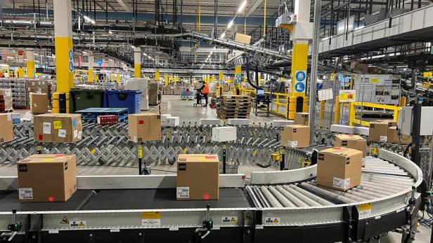 View of an Amazon warehouse in Dartford