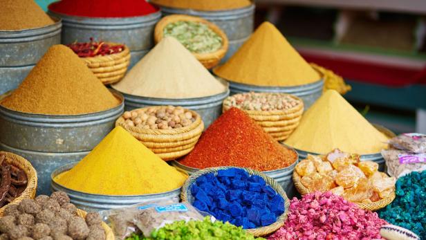 Selection of spices on a Moroccan market