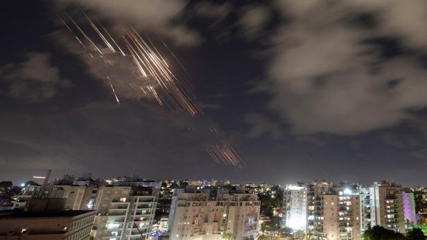 Israel's Iron Dome anti-missile system intercepts rockets, as seen from Ashkelon