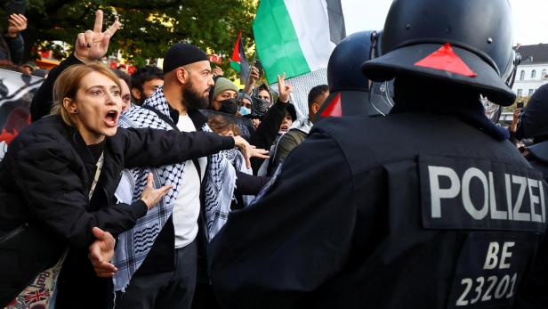 Demonstration in support of Palestinians on the one-year anniversary of Hamas' October 7 attack, in Berlin