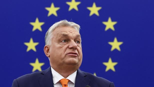 Hungary's Orban addresses European Parliament, in Strasbourg