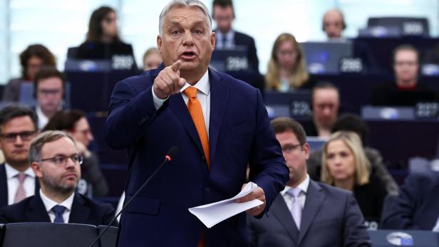 Hungary's Orban addresses European Parliament, in Strasbourg