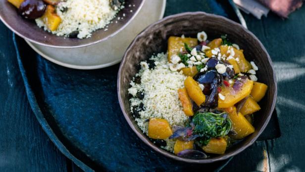 Kürbis-Zwetschgen-Tajine.