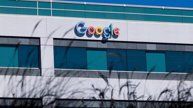 FILE PHOTO: Google logo shown on building in California