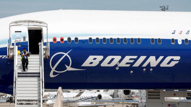 FILE PHOTO: Boeing's logo is seen at Le Bourget Airport near Paris