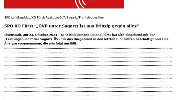 Presseaussendung von SPÖ-Klubobmann Roland Fürst