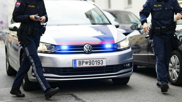 Themenbild: Polizisten vor Polizeiauto