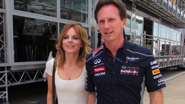 Geri Halliwell und Christian Horner bei einem Formel-1-Rennen.