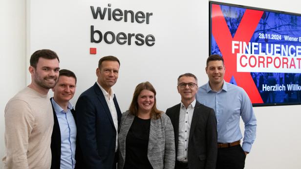 Sechs Personen stehen nebeneinander: Markus Wilhelm, Matthias Reiter, Alexander Kirschall (DHL Group), Lisa Galuska (PORR), Martin Link (Bechtle), Philipp Genduth