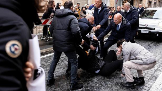 PETA activists stage a protest against bullfighting as Pope Francis arrives for Immaculate Conception celebration prayer, in Rome