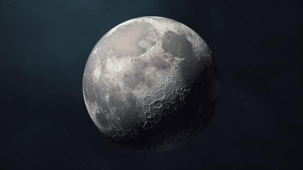 bildnummer 13940887073d render Moon in outer space (close-up) Der Mond begleitet die Erde seit 4,35 Milliarden JahrenGetty Images