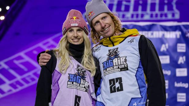 Anna Gasser und Clemens Millauer nach dem Big Air Klagenfurt 2025