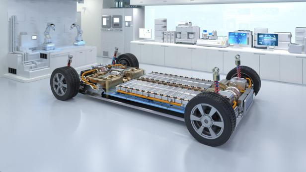 Symbolbild: Akku-Pack eines E-Autos im Labor.