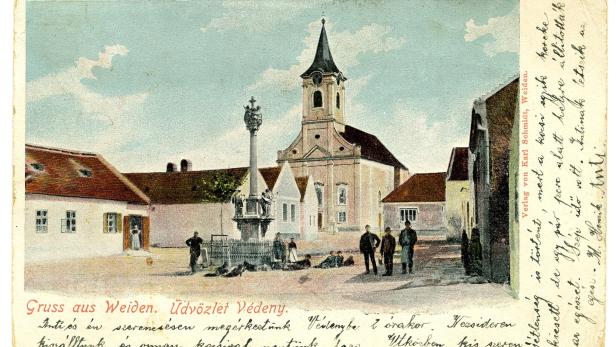 Ansichtskarte aus Weiden am See, im Juni 1910 nach Eisenstadt geschickt.