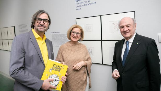 „Das müssen Politiker aushalten“: Karikaturist Michael Pammesberger, Niederösterreichs Landeshauptfrau Johanna Mikl-Leitner, der ehemalige Landeshauptmann Erwin Pröll 