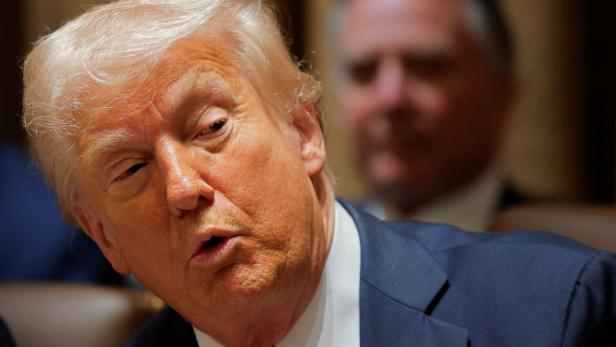 U.S. President Trump hosts his first cabinet meeting of second term at White House Trump kündigt Zölle von 25 Prozent auf EU-Produkte an