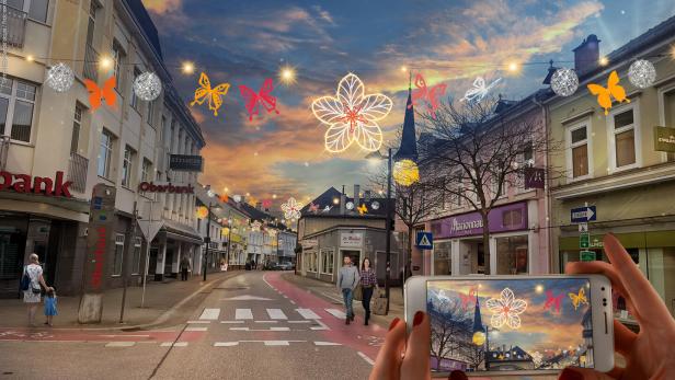 46-213858417 Blüten und Schmetterlinge leuchten im Frühling und im Sommer in der Innenstadt