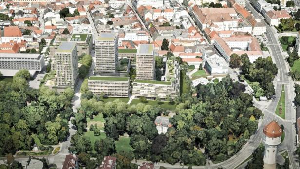 Herzstück des "Maximilium am Stadtpark“ wären drei markante Wohntürme. In dieser Form ist das Projekt Geschichte 