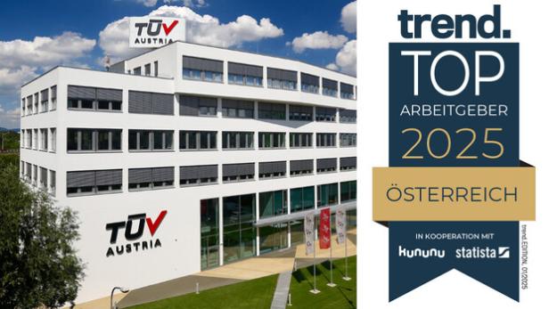 trend TOP Arbeitgeber-Ranking 2025 TÜV AUSTRIA erneut Nr. 1-Arbeitgeber in der Kategorie „Dienstleistungen“ / Fotocredit: TÜV AUSTRIA, trend (Grafik)