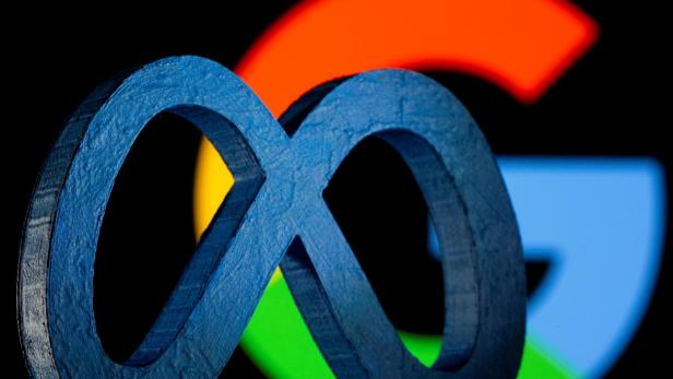 FILE PHOTO: A 3D printed Facebook's new rebrand logo Meta is seen in front of displayed Google logo in this illustration FILE PHOTO: A 3D printed Facebook's new rebrand logo Meta is seen in front of displayed Google logo in this illustration