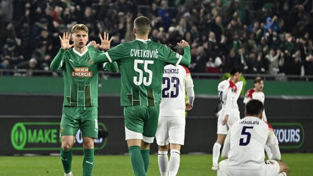 Conference League - Round of 16 - Second Leg - Rapid Vienna v Borac Banja Luka Cvetkovic ist angeschlagen, Börkeeiet (li.) wird Rapid monatelang fehlen