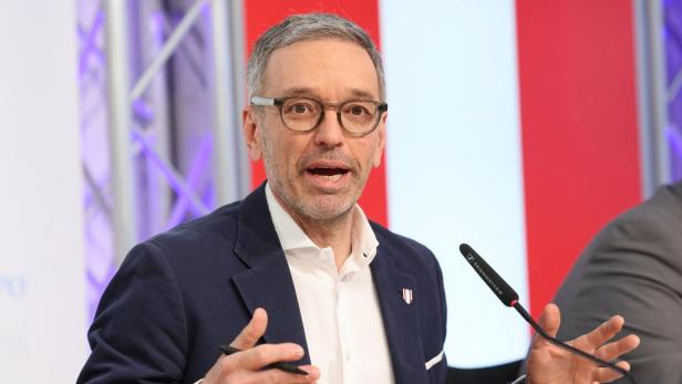 Head of Freedom Party Herbert Kickl attends a press conference in Vienna