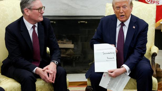 FILE PHOTO: U.S. President Donald Trump meets British Prime Minister Keir Starmer, in Washington, D.C.