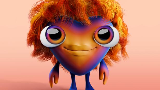 Eurovision Song Contest 2025 Maskottchen Lumo mit Kulleraugen und roten Haaren