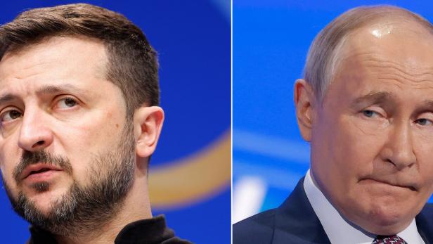 Ukraines Präsident Selenskij und Kremlherr Putin (r.)