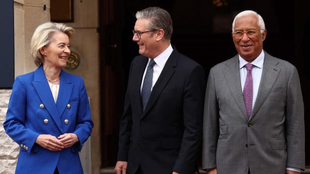 EU-Kommissionschefin Von der Leyen, der britische Premier Starmer und EU-Ratspräsident Costa