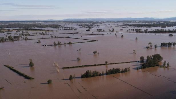 A drone view shows a flooded area near the Hunter River in Heatherbrae A drone view shows a flooded area near the Hunter River in Heatherbrae