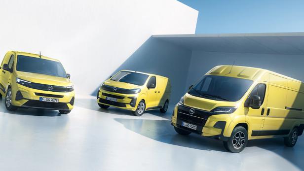 Drei gelbe Transporter stehen in einer weißen Lagerhalle.