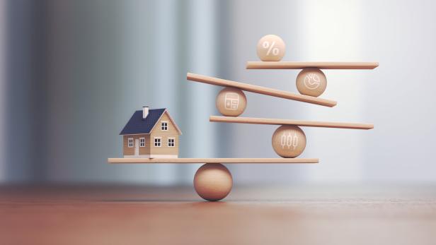 Real Estate Trading and Wooden Balance Scale, Depth Of Field