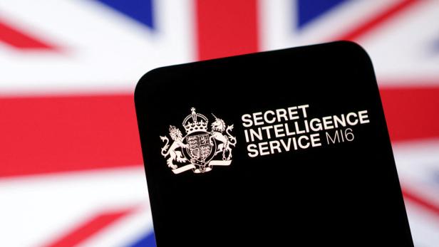 Illustration shows MI6 (Secret Intelligence Service) logo and UK flag