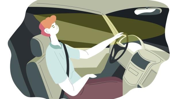 Male character driving car late at night vector