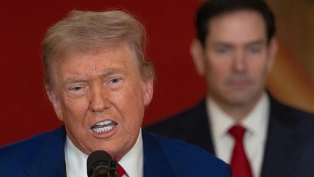 US President Donald Trump delivers an address to the nation at the White House in Washington, following U.S. strikes on Iran's nuclear facilities. Donald Trump bei seiner TV-Ansprache an die Nation.